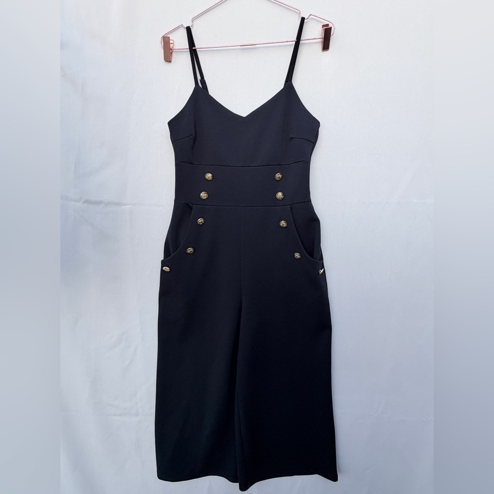 Full Circle Trends Midnight Wide Leg Jumpsuit | Gold Button Detail | Sz Large